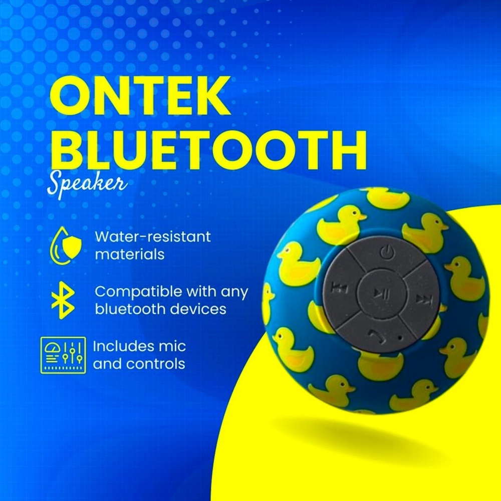 Ontek Water-Resistant Bluetooth Shower Speaker With Mic and Controls